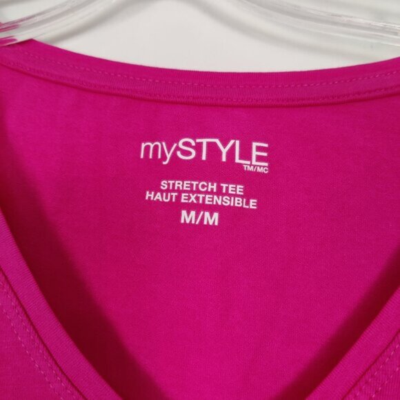 MyStyle Womens Stretch Tee Size M Pink Cotton Barbiecore Summer - Picture 2 of 5